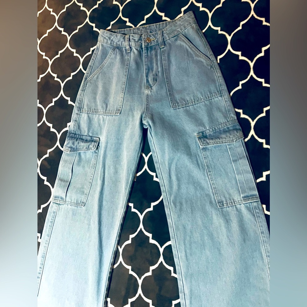 Light blue denim, cargo pants